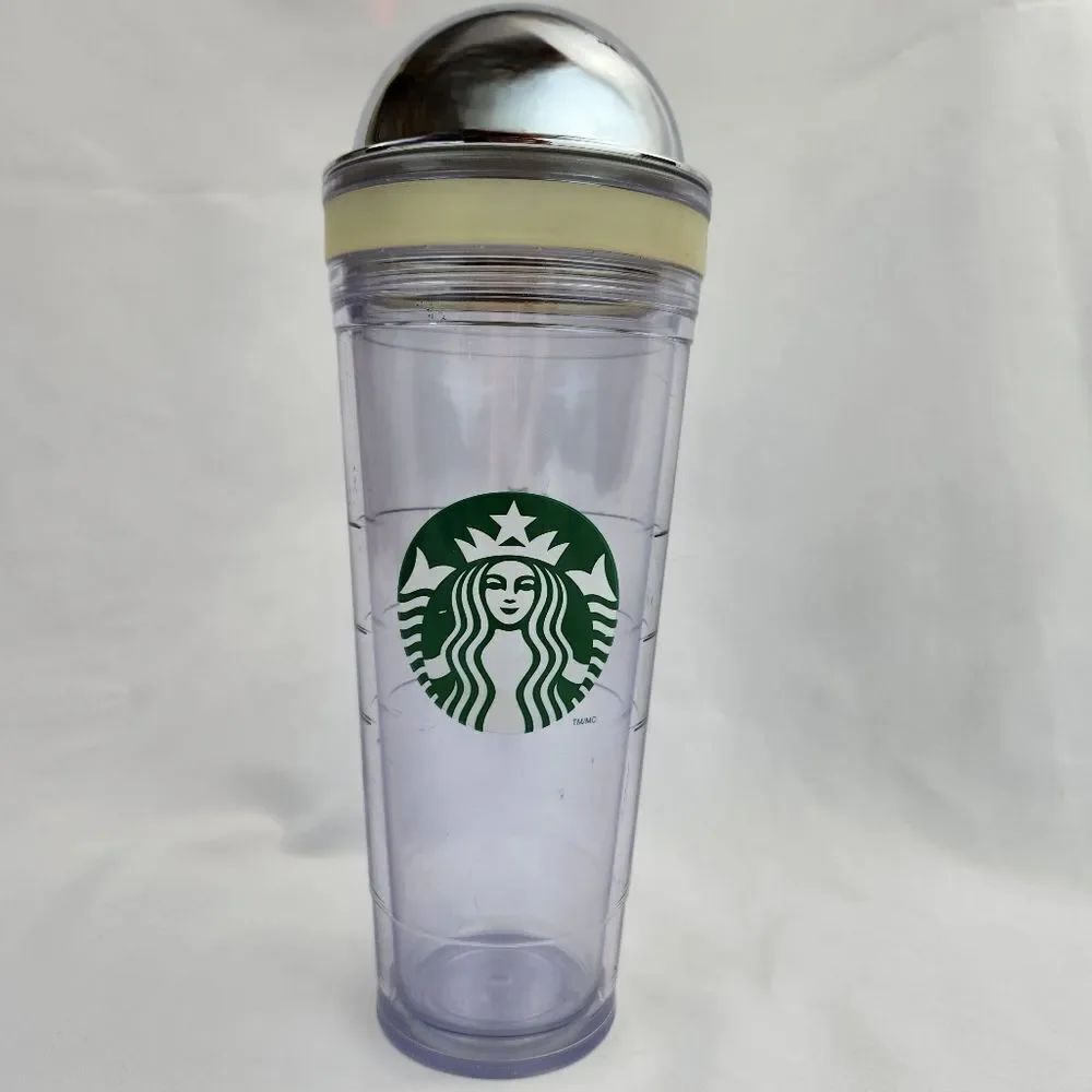☕️Starbucks 2011 Clear Siren Logo Double Wall 24oz Cold Cup & Dome Lid Set